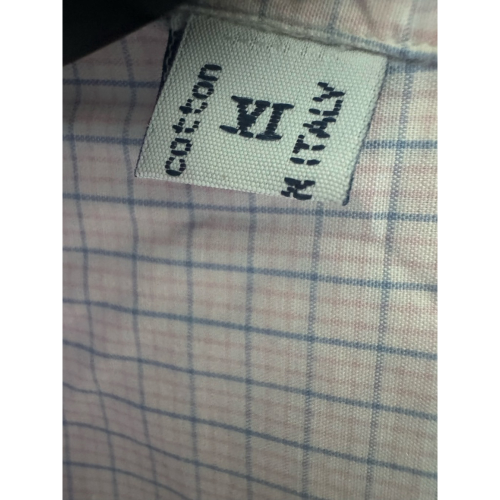 Brioni Cotton Dress Shirt Short Sleeve XL White Pink Blue Plaid Made in Italy - Picture 5 of 11
